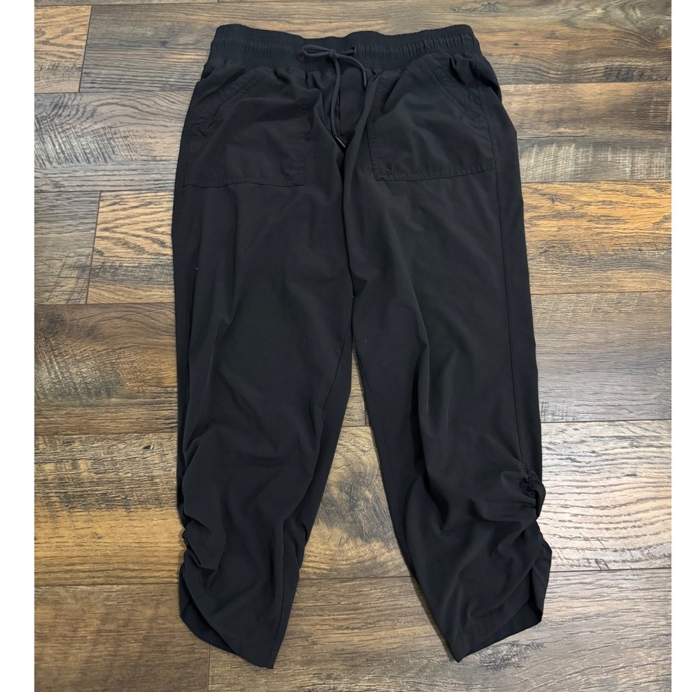 Prana Women's Capri Pants Size S Black Drawstring Ruched Hem Lightweight Casual